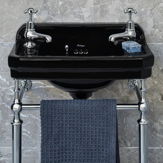 510mm Jet Black Traditional Basin  with Washstand - Burlington