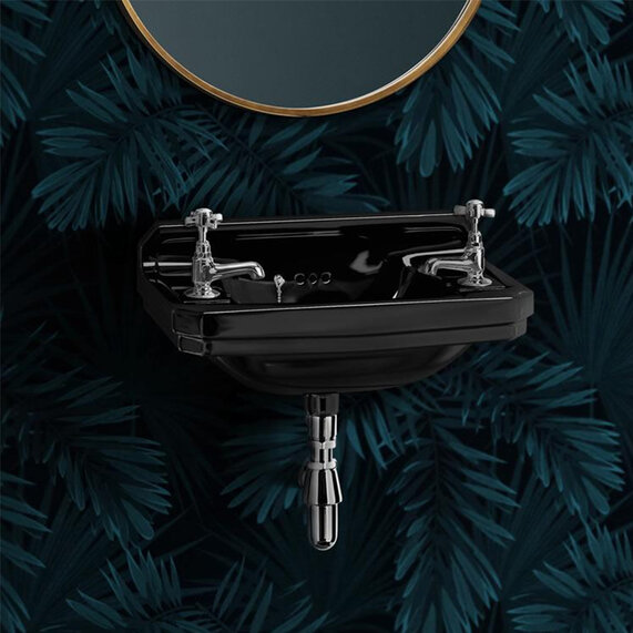 Burlington Jet Black Traditional Wall Hung 510mm Small Basin with Optional Waste & Bottle Trap