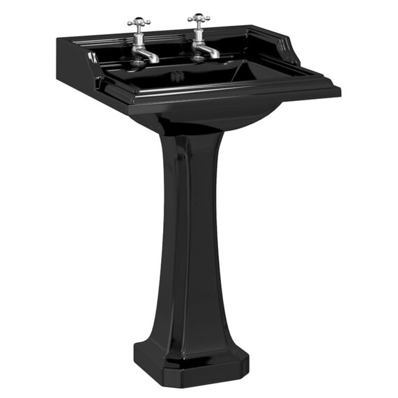 Burlington Jet Black Traditional 650mm Basin with Pedestal, optional waste & bottle trap