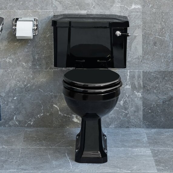 Burlington Jet Black Traditional Close Coupled Toilet with Black Lever & Optional Black Seat