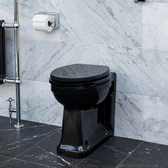Burlington Jet Black Back to Wall Toilet Pan with Optional Black Seat