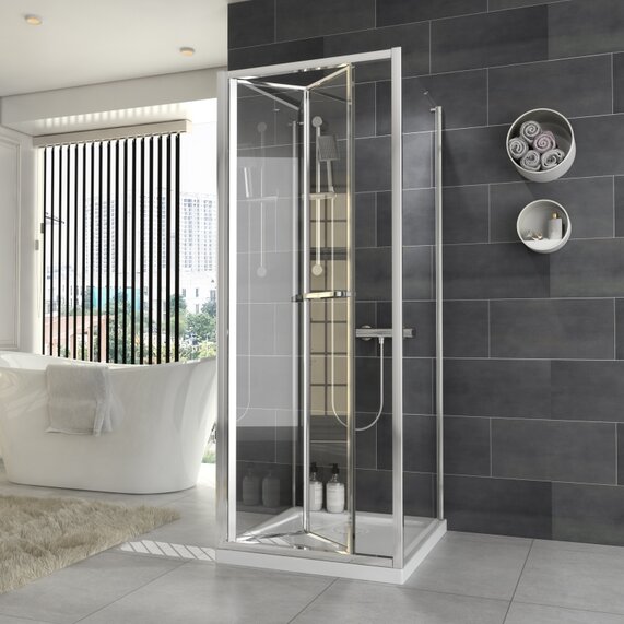 W700 x H1750mm - Bifold One Wall Shower Enclosure - Low Height Shower