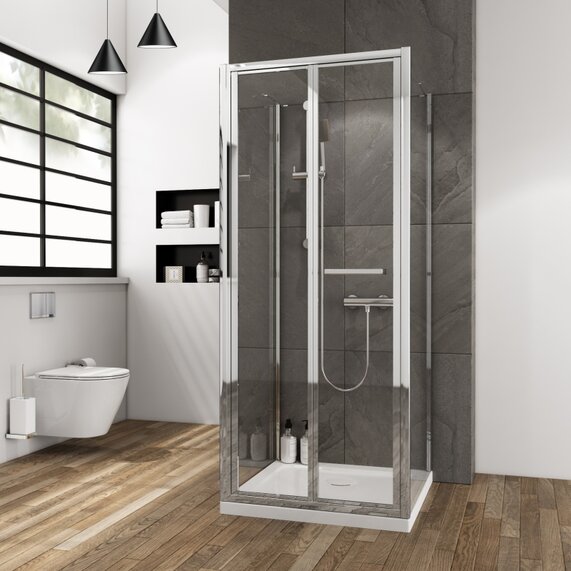 W760 x H1750mm - Bifold One Wall Shower Enclosure - Low Height Shower