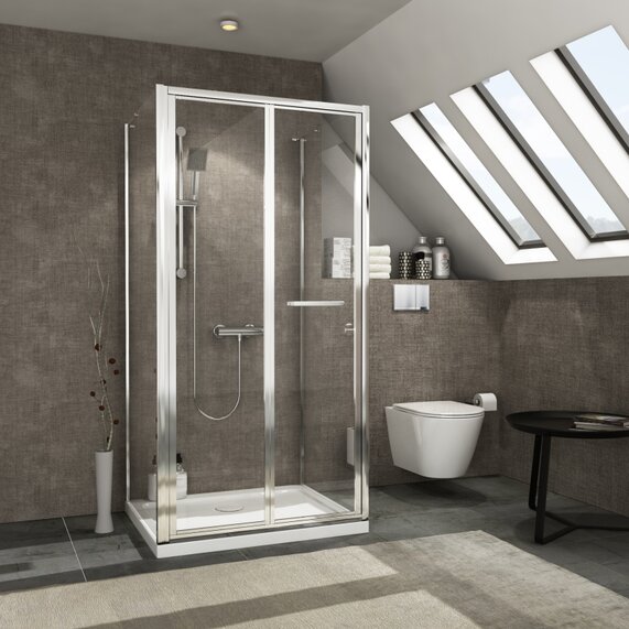 W900 x H1750mm - Bifold One Wall Shower Enclosure - Low Height Shower