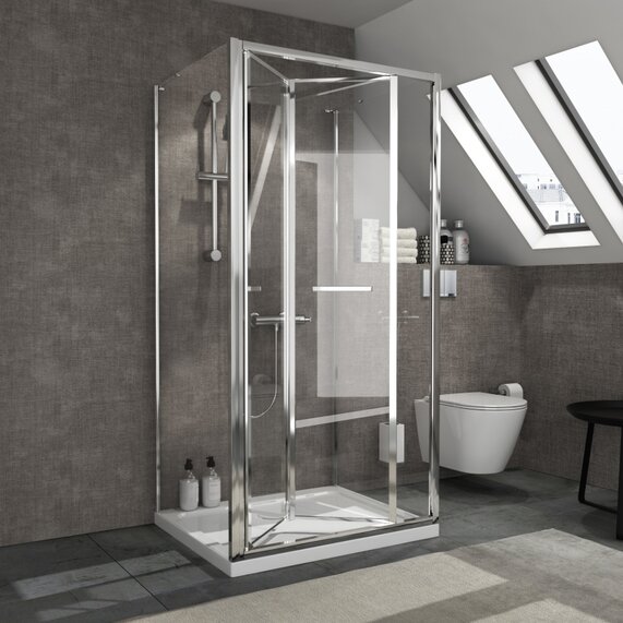 W900 x H1900mm - Bifold One Wall 3 Sided Shower Enclosure - Radiant Deluxe