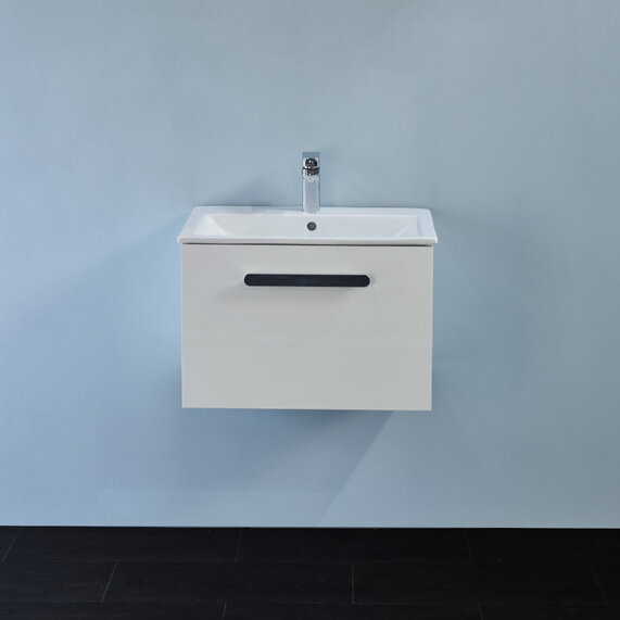 Britton MyHome Wall Hung 600mm Vanity Unit with Basin: Single Drawer, White or Slate Grey