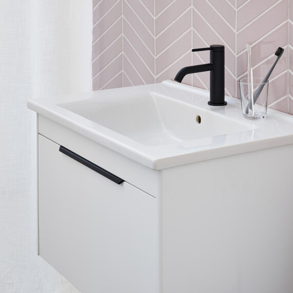 Britton Shoreditch Wall Hung 650mm Vanity Unit: Square or Round Basin, Single Drawer, Various Colours