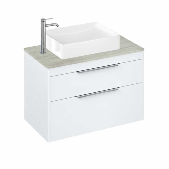 Britton Shoreditch Wall Hung 850mm Vanity Unit with Quad Countertop Basin: Double Drawer, Various Colours, Handle Options