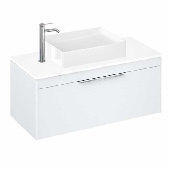 Britton Shoreditch Wall Hung 1000mm Vanity Unit with Quad Countertop Basin: Single Drawer, Various Colours, Handle Options