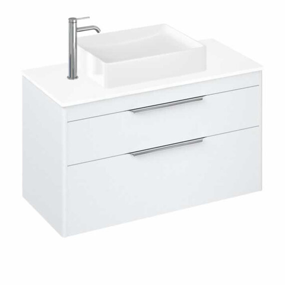 Britton Shoreditch Wall Hung 1000mm Vanity Unit with Quad Countertop Basin: Double Drawer, Various Colours