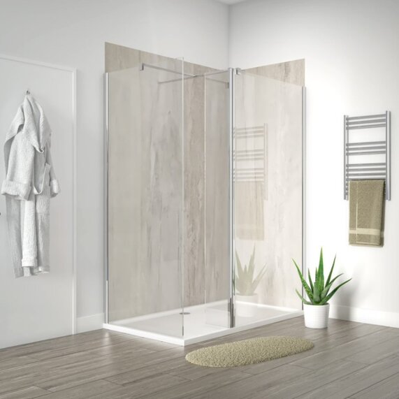 1700mm - Corner 10mm Walk In Shower Enclosure - With Tray, Panel, Side Panel, Radiant