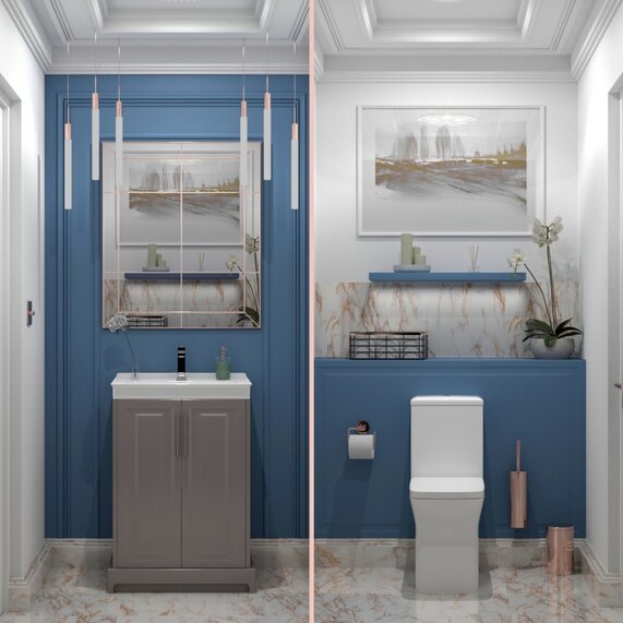 600mm Cashmere Basin Unit with Toilet - Small Bathroom Suite - Chester Traditional Design