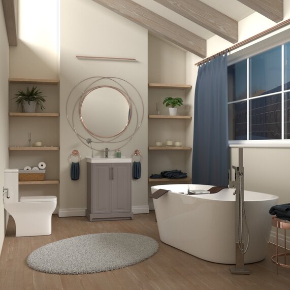 Traditional Package Deal with Basin Unit, Toilet and Bath - 600mm Cashmere Vanity, 1700mm Bath, Ceramic Toilet - Chester