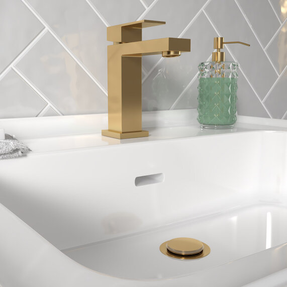 Basin Mono Mixer Tap with Waste. Brushed Gold