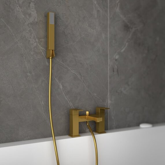 BC Gold Shower Bath Mixer Tap with Handset and Hose | RIA BRASSWARE