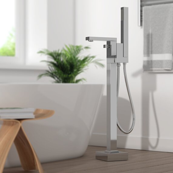 Slade Chrome Floor Standing Shower Bath Tap with Handset | RIA BRASSWARE
