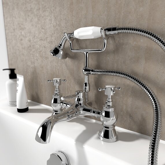 Chester Crosshead Bath Shower Mixer Tap with Handset & Hose | RIA BRASSWARE