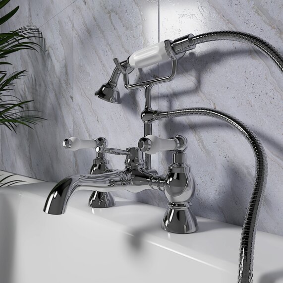 Clarice Lever Bath Shower Mixer Tap with Handset & Hose | RIA BRASSWARE