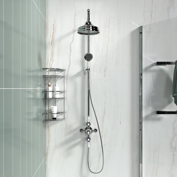 Wye Victorian Round Shower Kit: Exp. Valve, Rigid Rail, Head & Handset