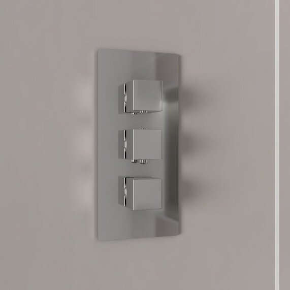 Ribble Square Chrome Thermostatic Shower Valve Three Way | RIA BRASSWARE