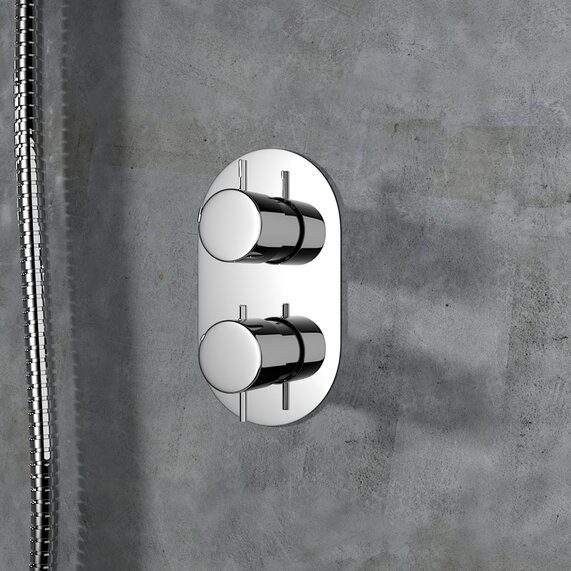 Tweed Round Chrome Thermostatic Shower Valve Two Way | RIA BRASSWARE