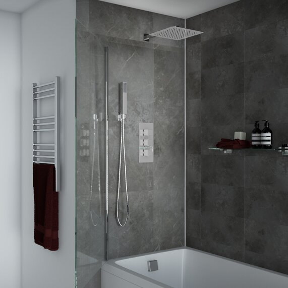 Three-way Square Shower Set (Wall fixed Head, Hand Shower, Overflow Bath Filler or Body Jets) | RIA BRASSWARE