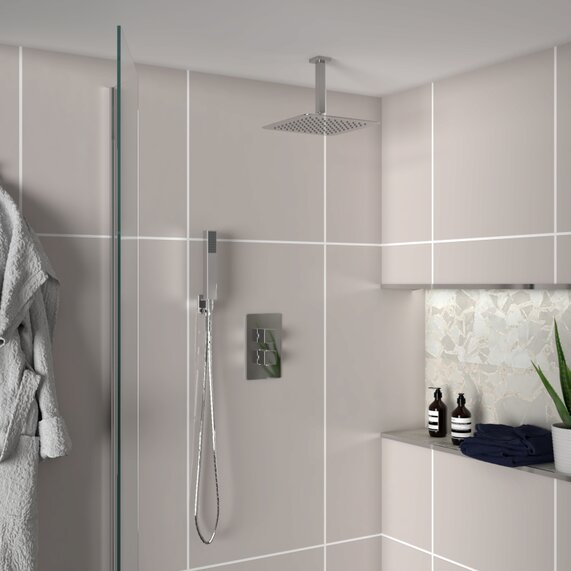 Ribble 2 Outlet Shower Set with Shower Head (Ceiling Mounted) & Concealed Inlet Handset