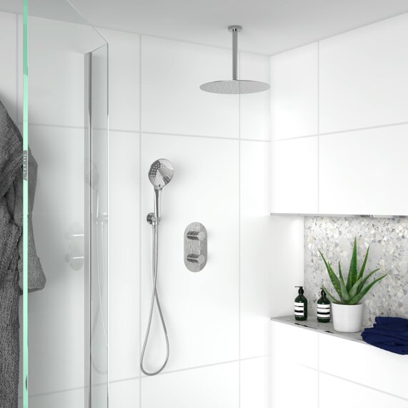 Two-way Round Shower Set (Fixed Head, Ceiling Arm, Handset, Bracket) | RIA BRASSWARE