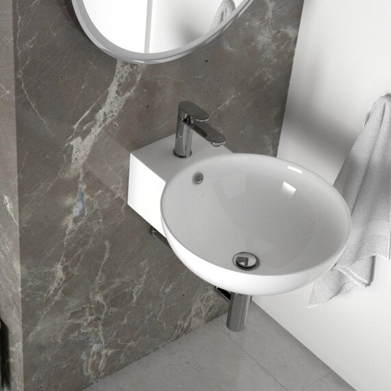 Tesla Wall Hung Small Round Basin with Chrome Tap