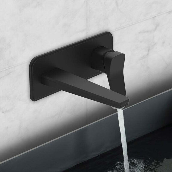 JTP Hix Matt Black Wall Mounted Basin Mixer Tap