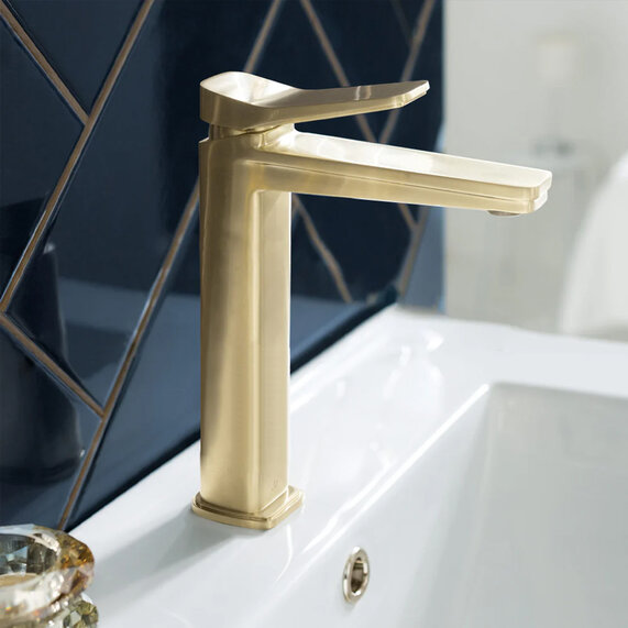 JTP Hix Brushed Gold Tall Basin Mixer Tap