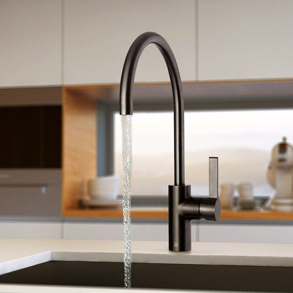  Vos Brushed Black Basin Mixer Tap with curved spout