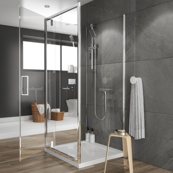 800mm Width - Pivot One Wall Shower Cubicle - Radiant Deluxe H1900mm