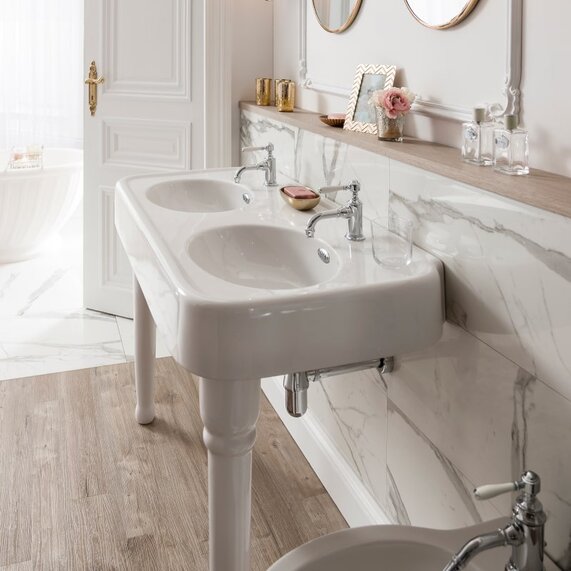 Burlington 1200 Double Ceramic Basin with Legs
