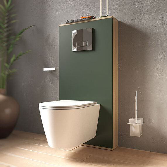 Alani Green Slim Back to Wall WC Furniture Unit