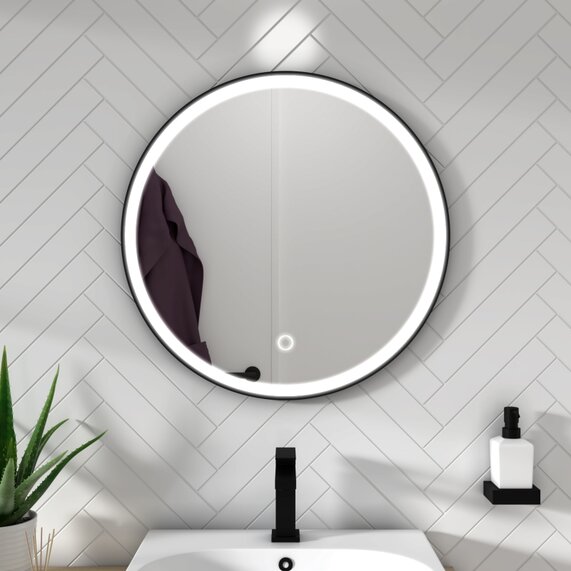 Black Wall Mirror with Lights - BC Round 600