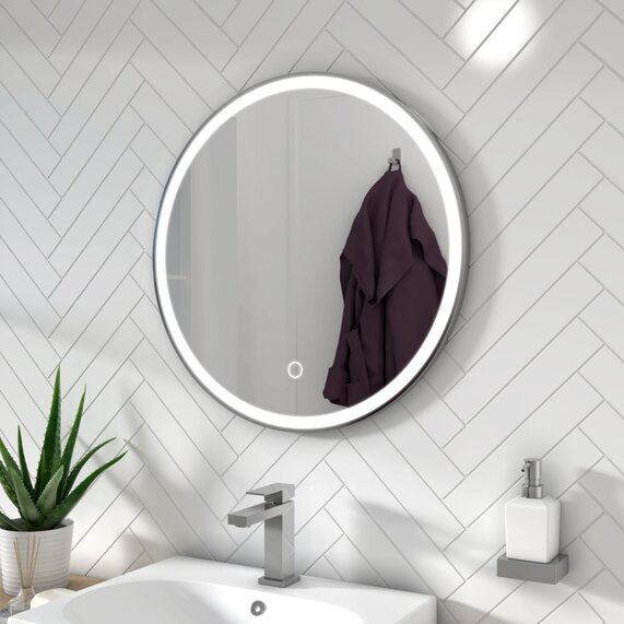 Silver Wall Mirror with Lights - BC Round 600
