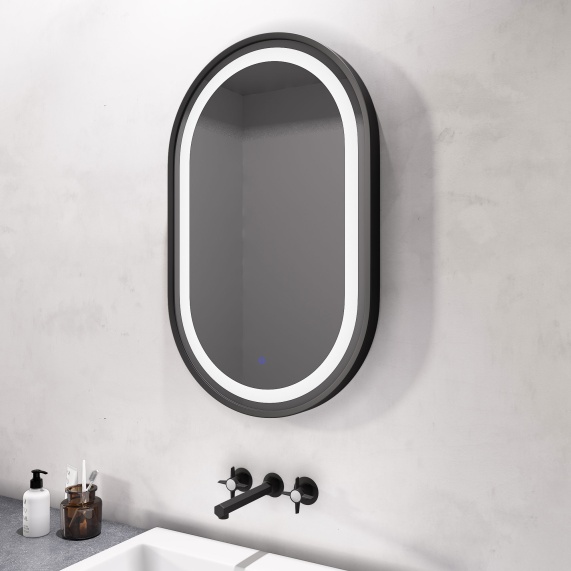 Black Oval Hanging Mirror with Lights - 1000 x 500mm