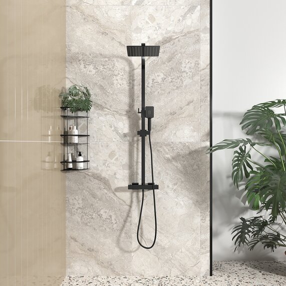Twiss Black Square Shower Kit: Exp. Valve, Rail, Head & Handset | RIA BRASSWARE