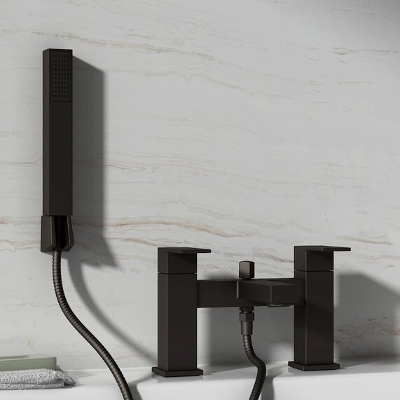 Glade Black Bath Shower Mixer Tap with Handset & Hose | RIA BRASSWARE