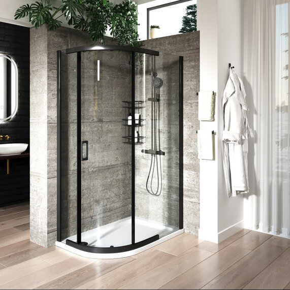 1200 x 900mm - Offset Quadrant 8mm Shower Cubicle with Optional Tray - Odessa Black 1950mm