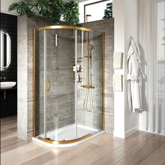 1200 x 900mm - Offset Quadrant 8mm Shower Cubicle with Optional Tray - Odessa Brushed Gold 1950mm