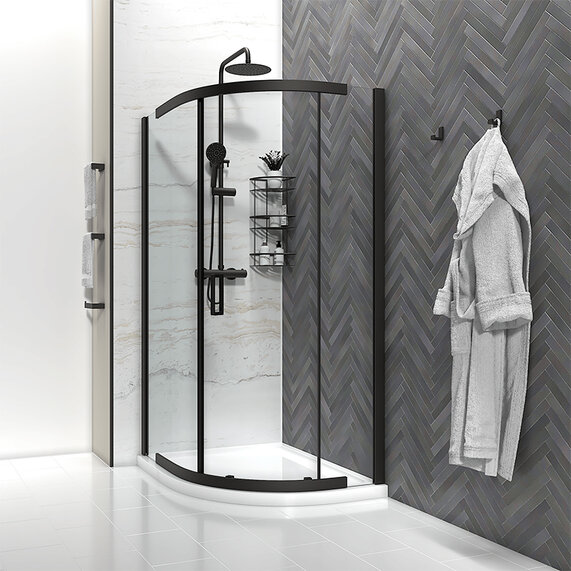 800mm Width - Quadrant 8mm Shower Cubicle with Optional Tray - Odessa Black 1950mm