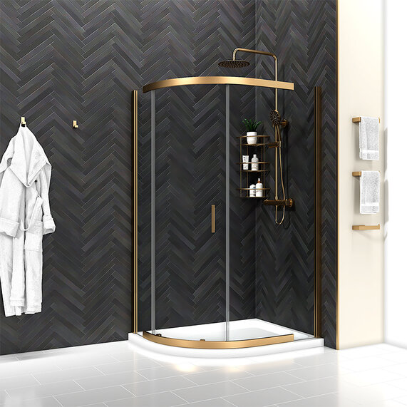 800mm Width - Quadrant 8mm Shower Cubicle with Optional Tray - Odessa Brushed Gold 1950mm