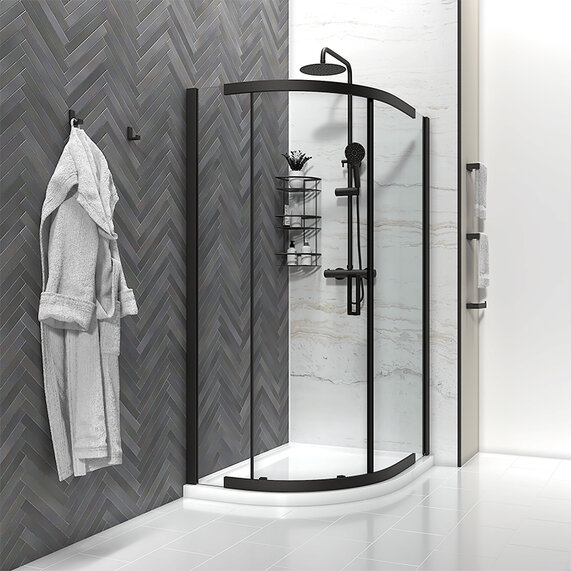 900mm Width - Quadrant 8mm Shower Cubicle with Optional Tray - Odessa Black 1950mm