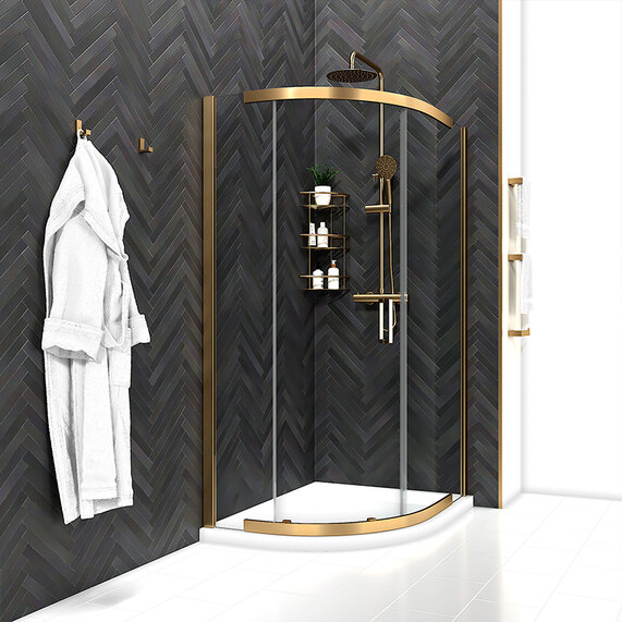 900mm Width - Quadrant 8mm Shower Cubicle with Optional Tray - Odessa Brushed Gold 1950mm