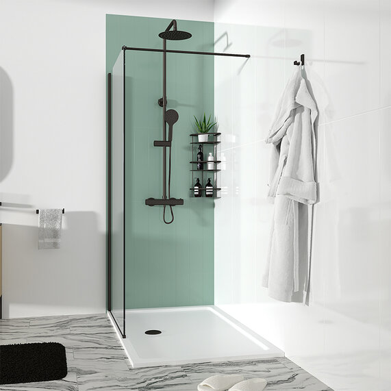 1400mm - Recess 10mm Walk In Radiant Black Shower Enclosure - With Tray