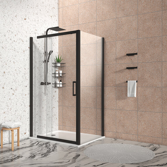 1200mm Width - Slider 8mm Shower Door with Optional Side Panel & Tray - Odessa Black 1950mm