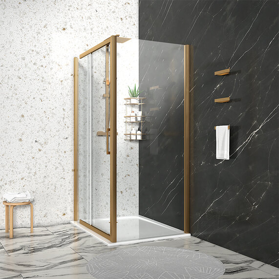 1200mm Width - Slider 8mm Shower Door with Optional Side Panel & Tray - Odessa Brushed Gold 1950mm