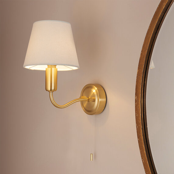 Vincent Wall Mounted Brass Bathroom Light with Lampshade, IP44 Rated